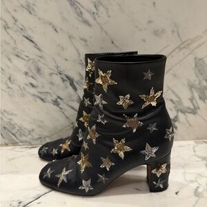 Valentino Garavani Black Ankle Boots with Gold and Silver Stars